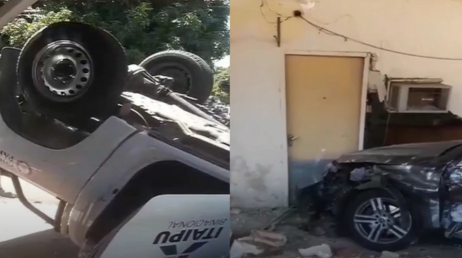 Persecución policial termina en choque, vuelco y daños a una vivienda